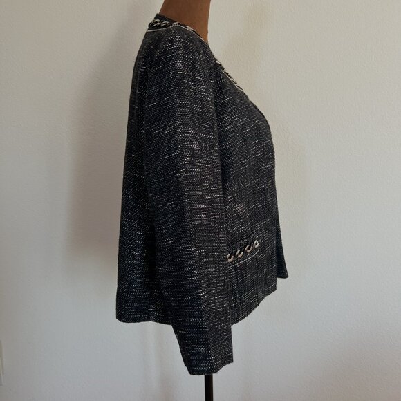 Alfred Dunner Women's Size 12P Marled Tweed Chain-Link Beaded Open Front Blazer - Picture 4 of 11